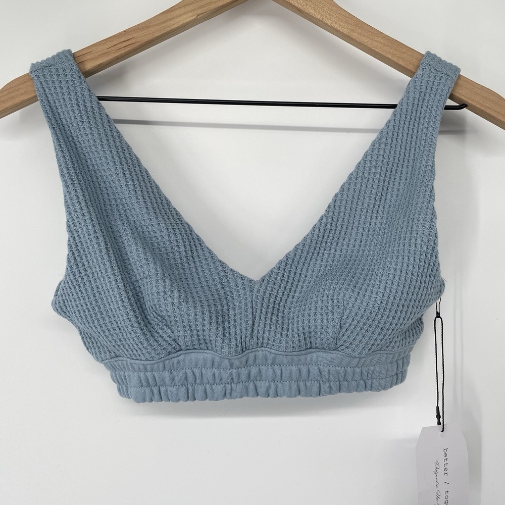 NWT Better Together Waffle Knit Bralette Top Dusty Blue Coastal Boho Lounge‎ S